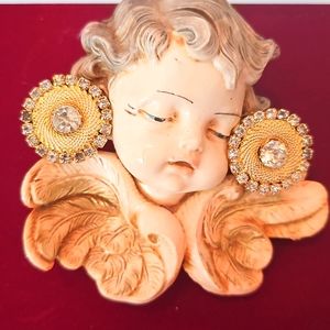 Vintage Carnegie Rhinestone Clip On  Earrings